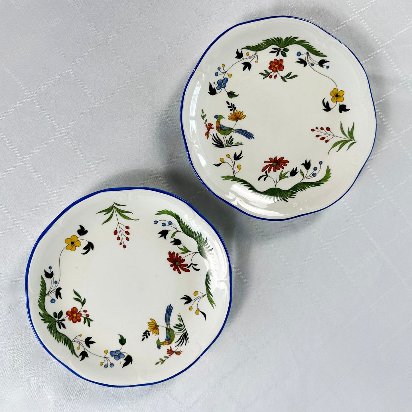 Set van 2 vintage dessertbordjes Gien France 'Oiseaux de paradis'