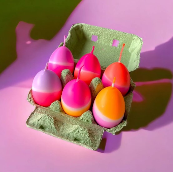 Set van 6 kaarsen Pink Stories - Dip Dye Eggs