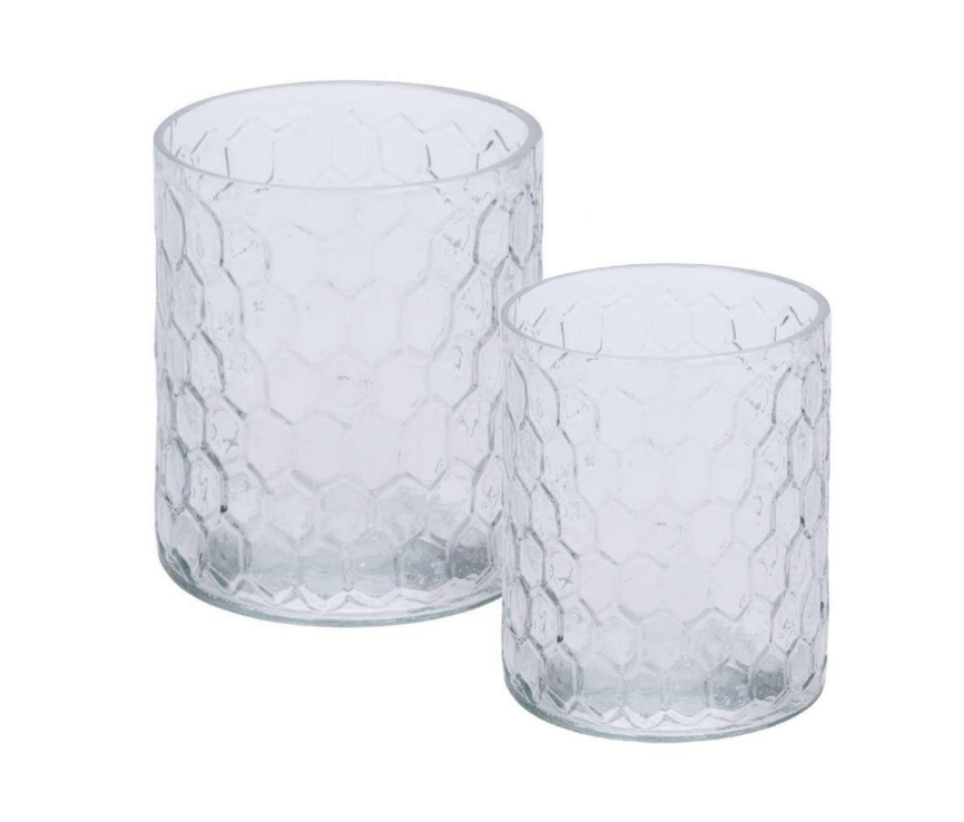 Lot de 2 photophores en verre motif nid d'abeille